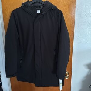 Calvin Klein Puffer Coat Mens Medium Black Zip Pockets Long Parka